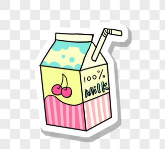 粉色蓝色牛奶盒上白色吸管图片