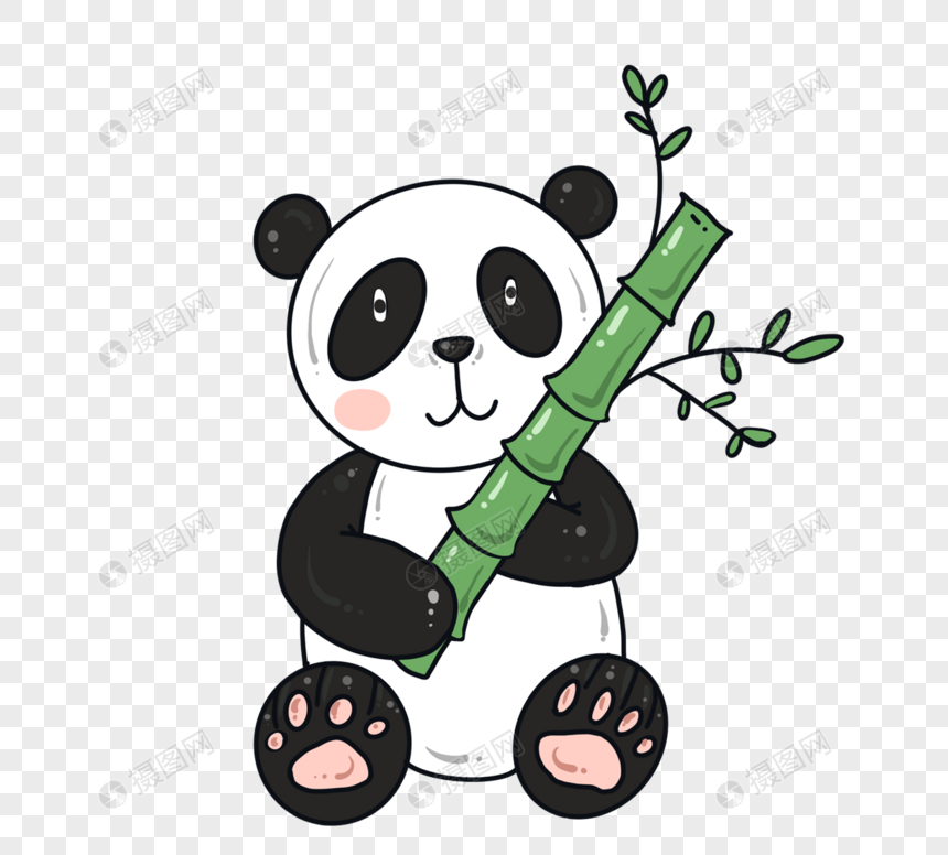 抱竹子可爱手绘熊猫