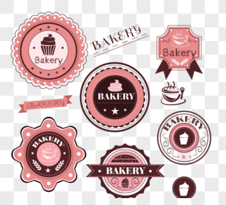 棕粉色蛋糕烘焙店徽章高清图片