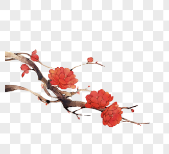 红色花朵树枝元素图片