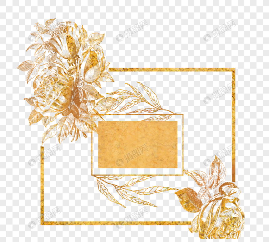 金色花朵叶子边框图片