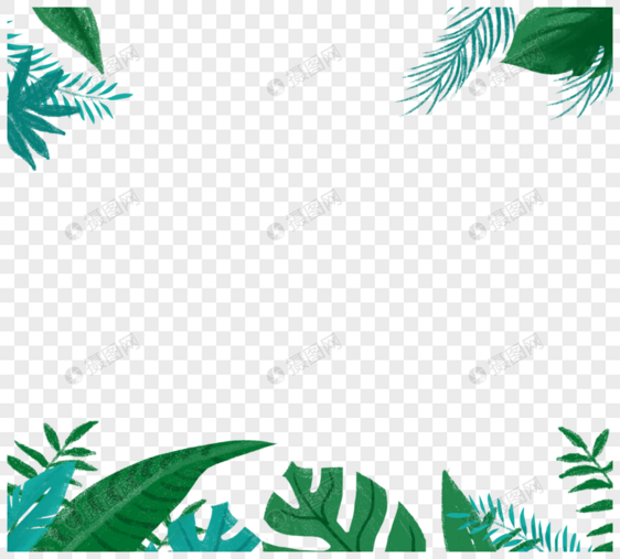 手绘卡通绿色热带植物边框图片