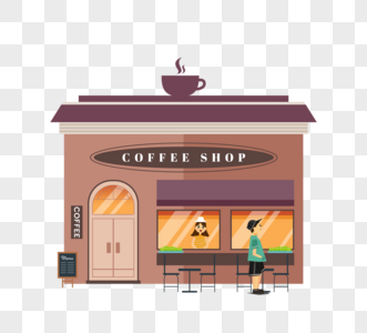 平卡通街咖啡店商人交易元素高清图片