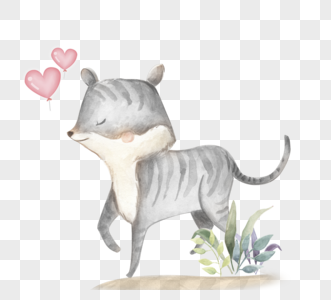灰色小猫爱心水彩手绘元素图片
