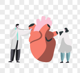 卡通手绘听诊心脏医学插图图片
