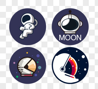 矢量扁平化太空月球宇航员头盔元素标签图片