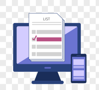 紫色调查文档清单平面卡通电脑矢量插图高清图片