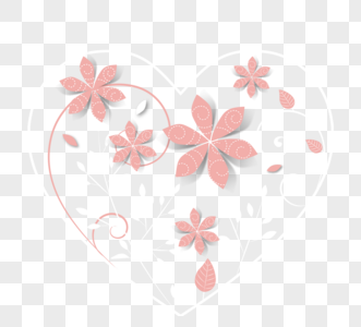 枫叶色欧式婚礼爱心剪纸风格盛开花图片