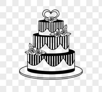 黑白线条手绘婚礼多层蛋糕高清图片