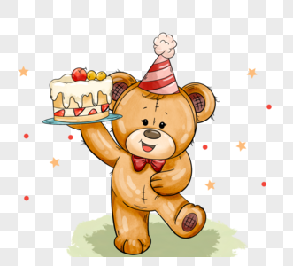 棕色手绘生日泰迪熊元素图片