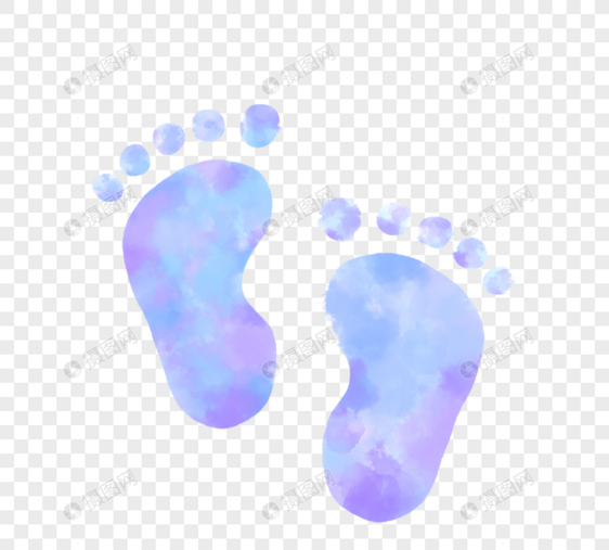 水彩手绘晕染蓝紫渐变新生儿婴儿脚印图片