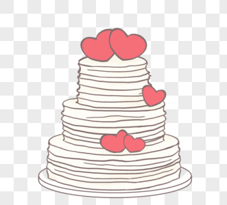 可爱卡通手绘爱心婚礼蛋糕元素图片