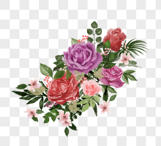玫瑰花手绘花卉花簇元素图片