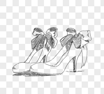 一双黑色手绘线描女性使用高跟鞋图片