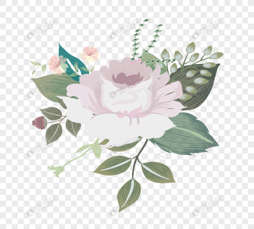 手绘白色淡粉花卉花朵鲜花植物元素图片