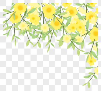 黄色手绘清新春天茉莉花花丛花卉植物高清图片素材