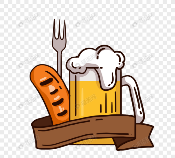 卡通MBE刀叉啤酒香肠元素图片