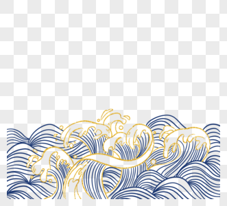 日式手绘金色海浪涟漪图片