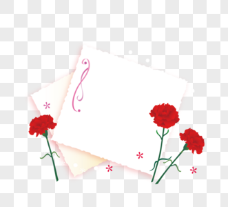 手绘节日红色康乃馨便签条元素高清图片