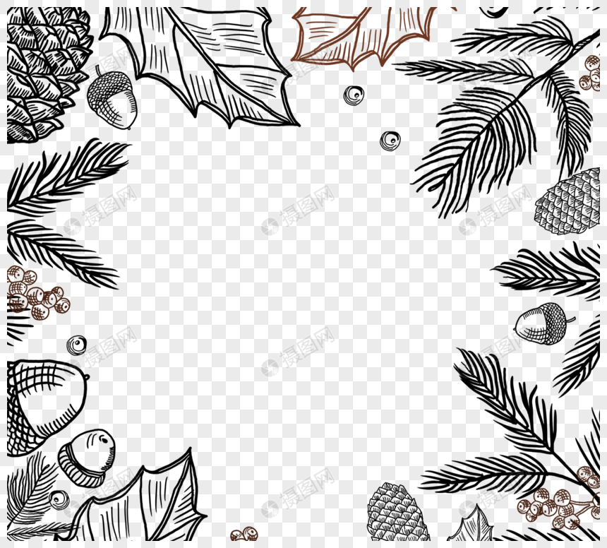 手绘冬季植物边框图片