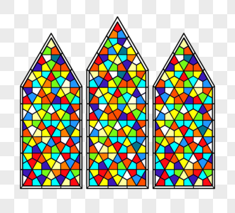 哥特六边形教堂玻璃彩绘元素图片