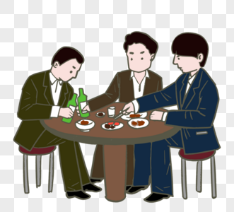 韩国工人下班后一起喝酒,手绘插图高清图片