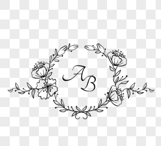 手绘花卉线稿婚礼边框高清图片
