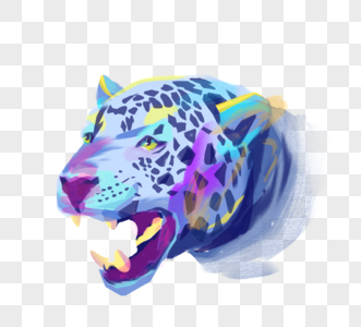 蓝色彩色豹子凶猛手绘元素图片