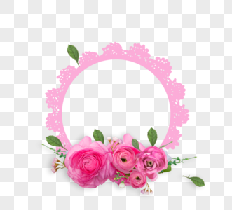 粉色浪漫玫瑰花束蕾丝边框情人节元素图片