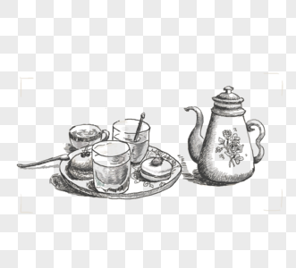 复古画风英国下午茶手绘元素图片