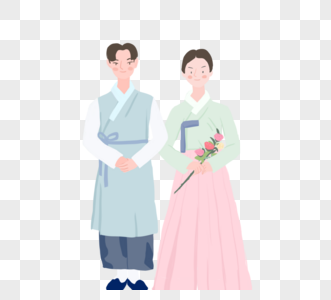 韩式配色手绘小清新风格韩国传统新人服饰结婚元素图片