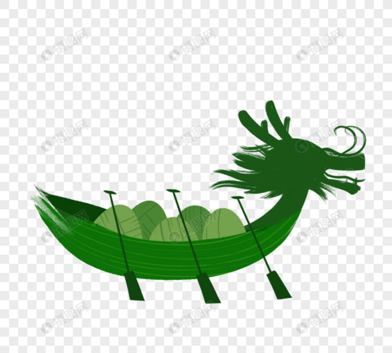 端午绿色粽子叶龙舟图片