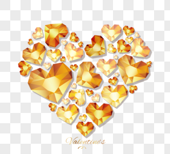 情人节爱心钻石金色立体质感边框图片