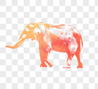 橙色水彩非洲大象剪影元素图片