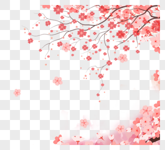 粉色清新手绘唯美飘动樱花图片