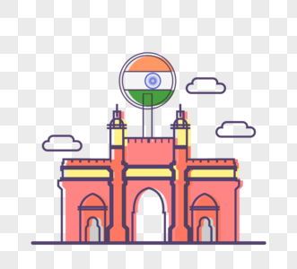 线性印度孟买传统建筑图标简约标志图片