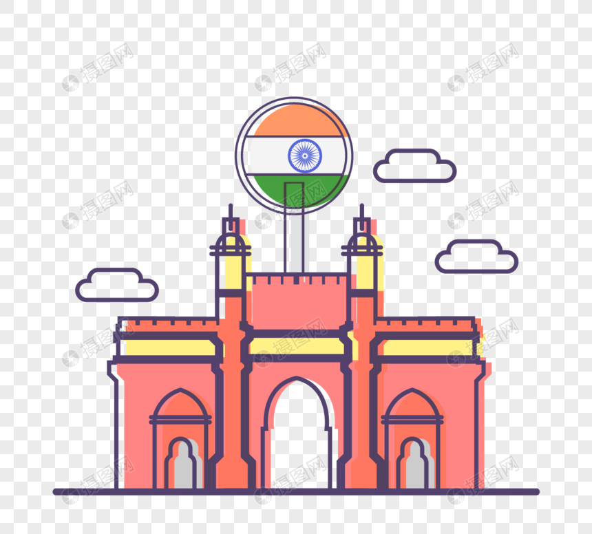 线性印度孟买传统建筑图标简约标志图片