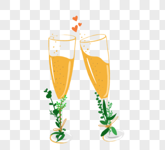彩色手绘婚礼香槟酒杯元素图片