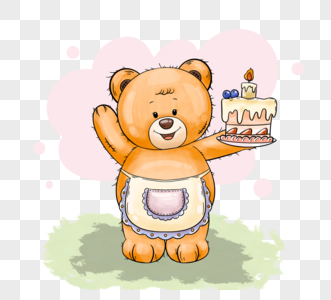 生日快乐手绘泰迪熊元素图片