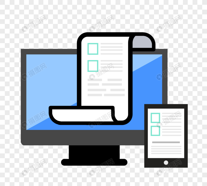 蓝色显示测试文档卡通电脑屏幕图标图片