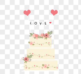 可爱手绘鲜花小旗子婚礼蛋糕元素图片