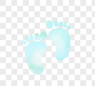 婴儿蓝色系新生儿水彩晕染风格可爱脚印图片素材