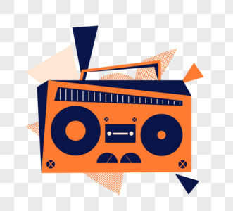 橙色复古撞色孟菲斯收音机高清图片