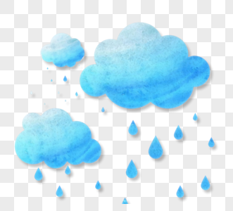 蓝色水彩云朵下雨天元素图片