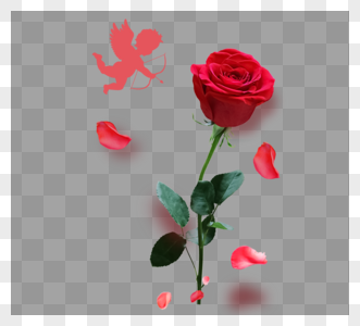 情人节丘比特玫瑰png元素图片