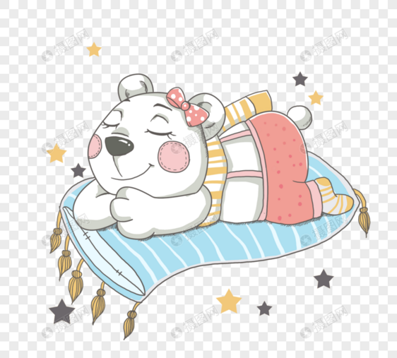 手绘趴在枕头上睡觉熊图片