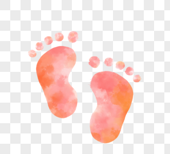 水彩手绘晕晕粉色橙色渐变婴儿脚印高清图片