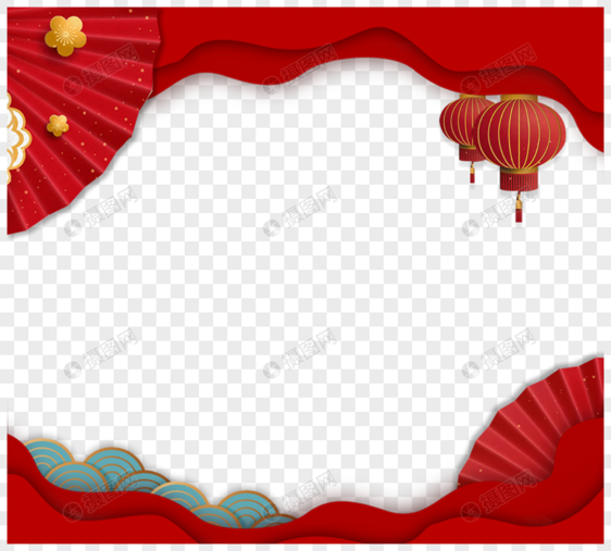 中国风红色灯笼装饰边框元素图片