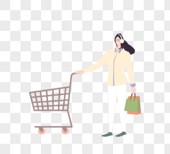 卡通单身女性购物元素图片
