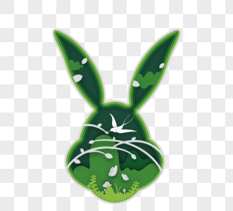 绿色小清新兔子春季剪纸图片
